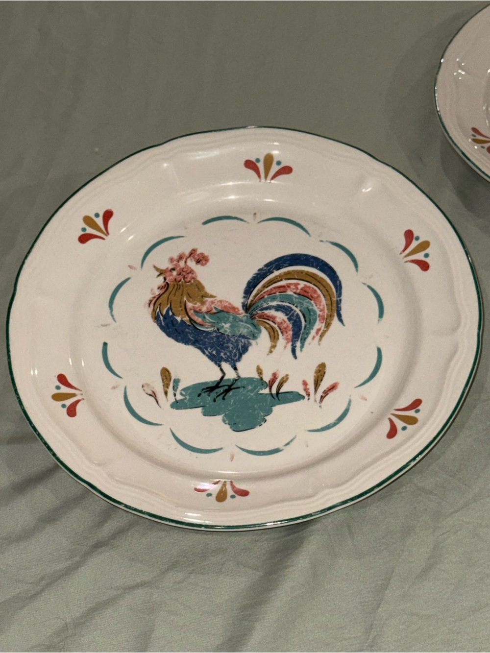 Set of 2 Gibson Ceramic Rooster Dinner Plates